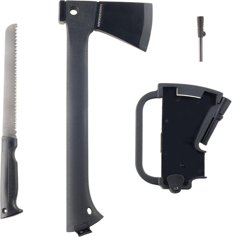 Wakeman Camping Hand Axe and Survival Gear - Lightweight Hatchet with Nested Serrated Wood Saw Knife and Magnesium Fire Starter Tool by (Black) - Image 1
